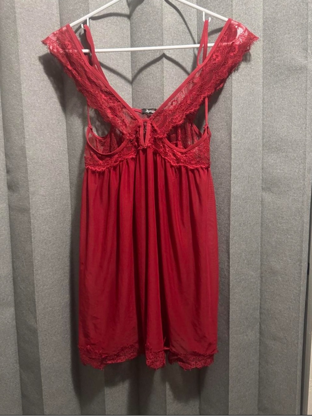 Red Lace-Trim Chemise with V-Back